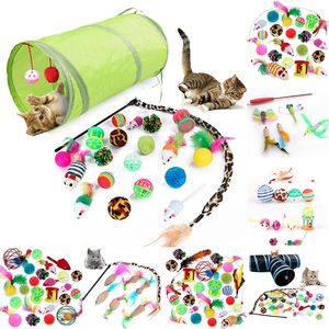 21 Set Cat Channel Value Bundel Inklapbare Tunnel Cat Toy Funny Cat Stick Mouse Supplies Fun Channel Feather Balls Muizen Vorm 220423