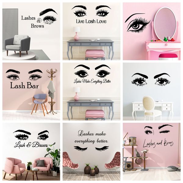 21 Style Salon de Beauté Cils Art Vinyle Sticker Mural Décor Pour Salon Décor Filles Chambre Décoration Autocollants Murale Stickers Muraux