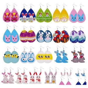 Boucles d'oreilles de pâques en cuir Pu, 21 Styles, breloque lapin, œuf mignon, cadeau de fête de printemps, bijoux, livraison directe