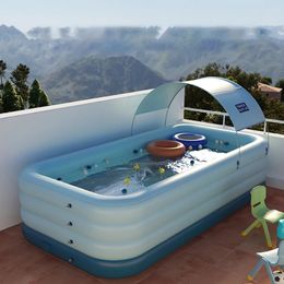 210 cm 380 cm grote verwijderbare zwembaden 3 Lagen Automatisch opblaasbaar zwembad voor gezinskinderen Ocean Ball PVC Dikke Bad 240521