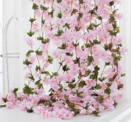 210cm Silk Sakura Simulation Cherry Blossom Vin Vine Décoration de mariage Discoration Home Party Rattan Mur suspendu Garland Wreath De2077169
