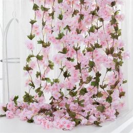 210cm Soie Sakura Simulation Fleur De Cerisier Fleur Vigne Décoration De Mariage Mise En Page Maison Fête Rotin Tenture Guirlande Couronne De256s