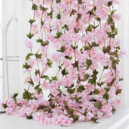 210 cm Seide Sakura Simulation Kirschblüte Blume Rebe Hochzeit Dekoration Layout Home Party Rattan Wandbehang Girlande Kranz De2439