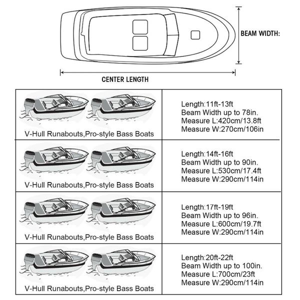 210d 11-22ft Cover de bateau lourd pour basse de ski de poisson en V Runabouts étanche