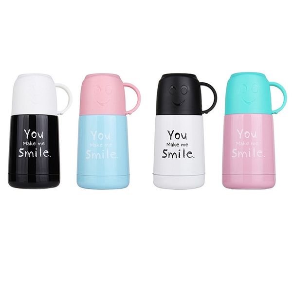 Tasse thermos en acier inoxydable de 210 ml Joli visage souriant Fiole à vide pour enfants thé Mini tasse thermique avec poignée en ligne 210913