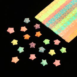 210pcs / lot Happy Glow in Dark Lucky Star Origami Fluorescence Pliant Strip Paper Best Wishes Handcraft Gift Craft Paper Decor