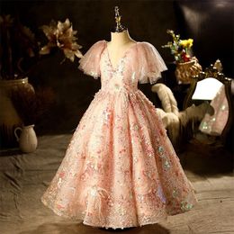 2122 Cute Flower Girl Dresses For Wedding Lace sequined Floral Appliques Tiered Skirts Girls Pageant Dress Kids Halloween Birthday Party Gowns