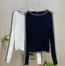 213 2022 Milan Runway Spring Summer Brand de style Sme Sweater à manches longues blanches Blanc Black Crew Pullover Striped Femme de haute qualité 9009316