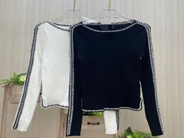 213 2022 Milan Runway Spring Summer Brand de style Say Sweater à manches longues Blanc Blanc Black Crew Pullover Striped Femme de haute qualité 9957730
