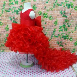 213T Flower Girl Trailing Wedding Jurken Kinderen Hoge kwaliteit Tutu Mermaid Dress Vneck Big Bow Princess Long Clothing 220707