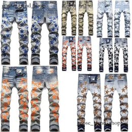 214 Designer Amirs Patch Jeans Street Men's Mens's Slim-Fit Hole Taille étoile Pantalon Femme Pantalon Stretch Panners Panneau broderie Pantalon élevé 800