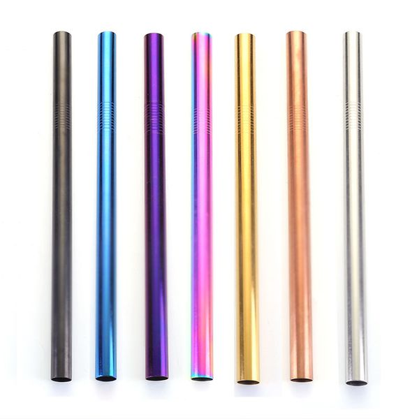 Pailles à boire en métal en acier inoxydable réutilisables colorées de 215 x 12 mm, 12 mm de large - pour smoothie, boba ou thé à bulles de 8,5 pouces de long