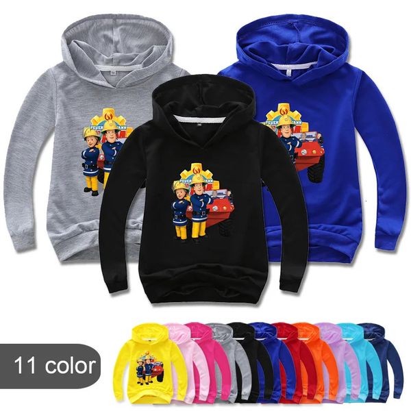 216Y enfants pompier Sam sweat à capuche enfants vêtements filles sweat Anime pull à capuche hauts garçons pulls dessin animé pulls décontractés 240227