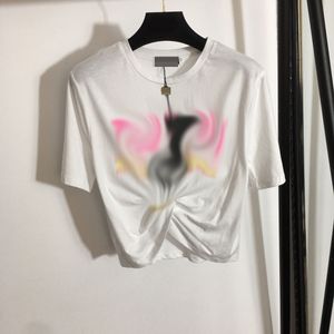 218 L 2022 Milan Runway Marca Mismo estilo Camiseta Manga corta Cuello redondo Flora Estampado Ropa para mujer Alta calidad Blanco Negro Meiyi