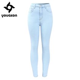 2182 Youaxon Marque Nouvelle Arrivée Taille Haute Jeans Femme Stretchy Jeans Femme OL Dames Crayon Denim Pantalon Femme 201223