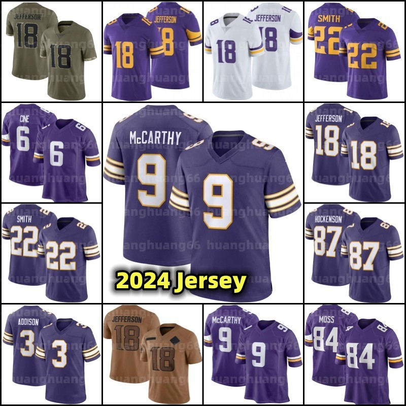 J.J.McCarthy Aaron Jones Justin Jefferson Football Trikot 3 Addison Turner TJ Hockenson Harrison Smith Adrian Peterson Randy Moss CJ Ham Ivan Pace Jr. Sam Darnold