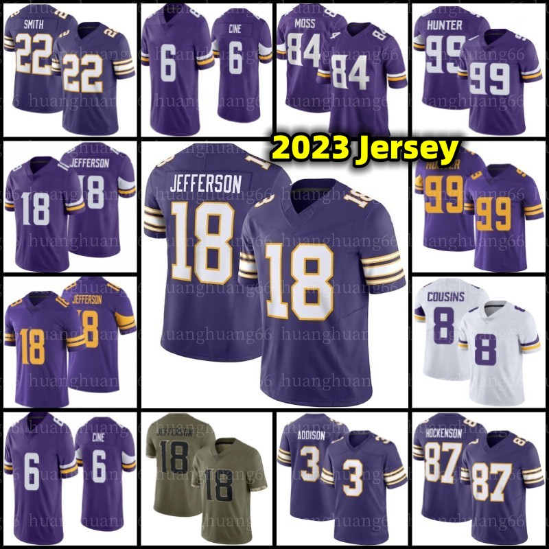 آرون جونز 18 جاستن جيفرسون ت. Hockenson Addison Football Jerseys Joshua Dobbs Lewis Cine Randy Moss Harrison Smith Alexander Mattison Osborn