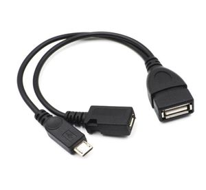 21cm noir 2 en 1 OTG Micro USB Host Power Y Splitter USB Adaptateur à micro 5 broches Cable femelle mâle8964088