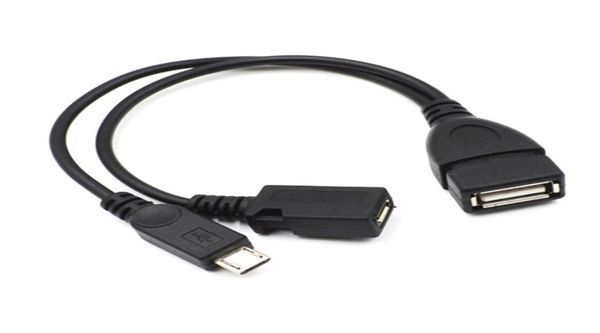21cm noir 2 en 1 OTG Micro USB Host Power Y Splitter USB Adaptateur à micro 5 broches Cable femelle mâle7910047