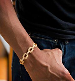 21 cm Cuban Link Chain Lab Diamond CZ Mens Bracelet Gold Ploated Iced Out Bling Cool Hip Hop Rock Boy Men Sieraden Chain9845313