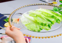 21cm round mariage clair en verre doré Chargeur perlé Pates assiette de verre pour la table de mariage décoration EEA5239056348