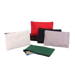 21 cm x 13 cm toile vierge fermeture éclair étuis à crayons stylo pochettes coton sacs à cosmétiques sacs de maquillage téléphone portable pochette organisateur LX4076