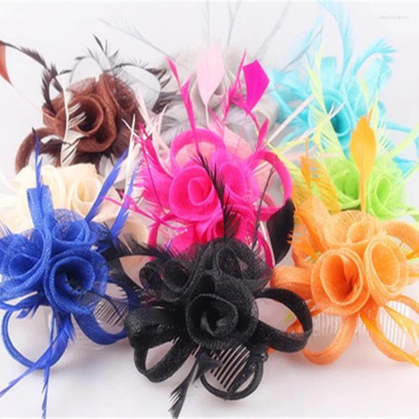 Sinamay – coiffure en plumes de mariage, 21 couleurs, petites Roses fascinantes, peignes à cheveux élégants pour femmes, accessoires de fête d'église