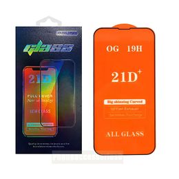 21d plus volledige dekking gehard glazen telefoonscherm beschermer voor iPhone 14 13 12 11 Pro Max Mini XR XS 6 7 8 Samsung A12 A13 A33 A53 A73 Glas met winkelbox