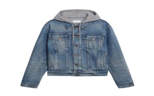 21FW HighEnd Fake Two Piece Denim Chaquetas con capucha para hombres Mujeres Popular Casual Abrigos de empalme High Street Otoño Invierno Chaqueta Out9910121