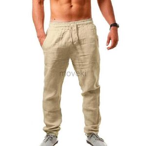 21ge heren broek heren katoen linnen broek mannelijke herfst nieuw ademende vaste kleur linnen broek fitness streetwear S-3XL D240425