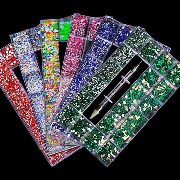 21GRIDSET Nail Art S 3d Non Fix Irrégulet AB Glass Diamond Dotting Pen Kits Micro Perles Accessoires Nail Ornement 220525