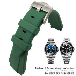 Cinturino in gomma siliconica da 21mm 20mm per ruolo Deep Sea Dwell Fibbia pieghevole in acciaio impermeabile Nero Blu Verde GMT Strap352U