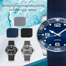 21 mm Nieuw zwart blauw waterdichte duik siliconen rubberen horlogebanden vouwen gesp voor L3 Hydro Conquest Watch Tools297D