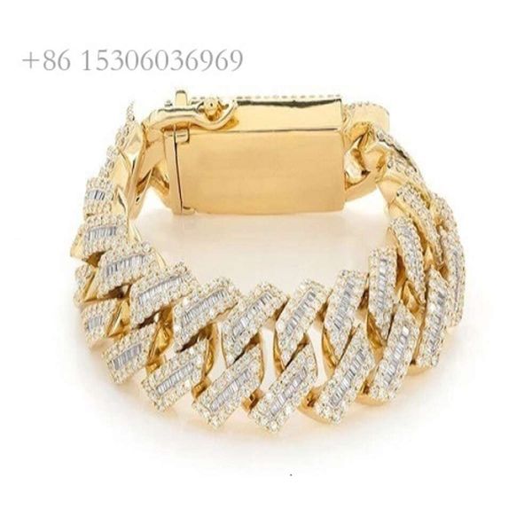 Bracelet en diamant véritable Miami, Baguette surélevée de 21Mm, lien cubain, or Rose 10K, bijoux glacés, prix de gros
