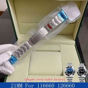 21mm Sea Watch Bands Strap Sea Dweller Frosted Roestvrij horloges Armband Gespe-implementatie Veiligheid Vouwbare Sluiting voor 44mm 116660 126660 126600 Horloges