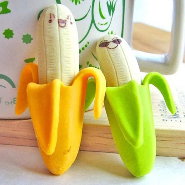 21 pièces mignon banane forme Kawaii gomme dessin animé enfant papeterie créative fruits étudiant enfants dessin fournitures scolaires gommes 240124