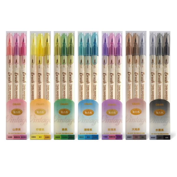 21 unids Multi Color Doble Cara Escritura Arte Pincel Rotuladores Set para Dibujo Pintura Liner Acuarela Letras Caligrafía A6133 240307