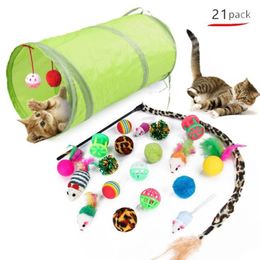 21pcs / set chats jouet tunnels de chat avec chat teaser intérieur pliable tente de chat trou de forage tuyau de jeu fournitures pour animaux de compagnie chaton chiot jouets Gadge274p