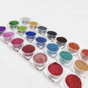 21 stks / set Holografische Mix Kleuren Glitter Set Shining Sugar Chrome Pigment Poeder Dust Nail Art Decoraties