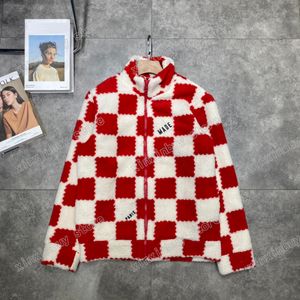 21ss Otoño Sportwear diseñadores Chaquetas Tablero de ajedrez bordado Ropa de cuero de imitación streetwear Abrigos Prendas de abrigo hombres Ropa rojo blanco XS-L