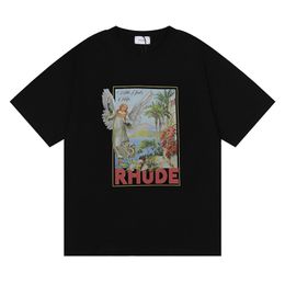 21ss Designer Rhude Camisetas para hombre Carta Laminada Imprimir Manga corta High Street EE. UU. Tamaño M-XL