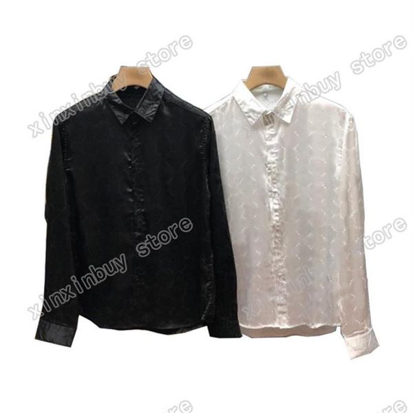 21SS Designer Spring Summer Chemises décontractées Mode Chemise en cuir Lettres Tee Tissu lisse Hommes Femmes Coton Blanc Black271y