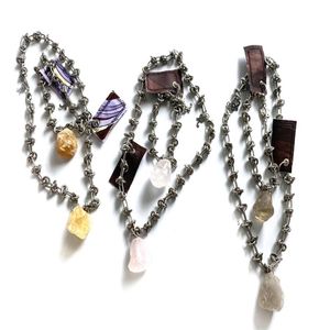 21ss bijoux de mode Raf Simons haute qualité pendentif en cristal naturel épine collier chaîne de clavicule personnalisé hommes et w245f