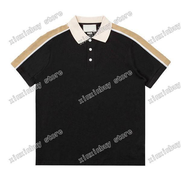 21ss hommes imprimés t-shirts polos designer bande réfléchissante paris vêtements à manches courtes mens chemise étiquette lâche style noir