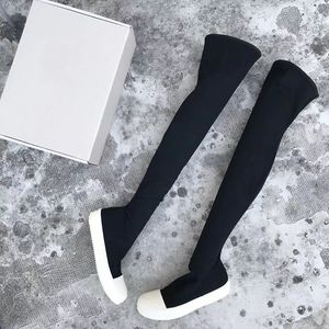 21ss Nieuwe lijst overknee stretch canvas soklaarzen Factory outlet hoge laarzen met lange loop en platte hoge sokken