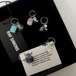 21SS Raf Simons Natural Agate Stone Gem Crystal R Letter Boucles d'oreilles Pendant Fashion Street Street Hip Hop Accessoires 317J