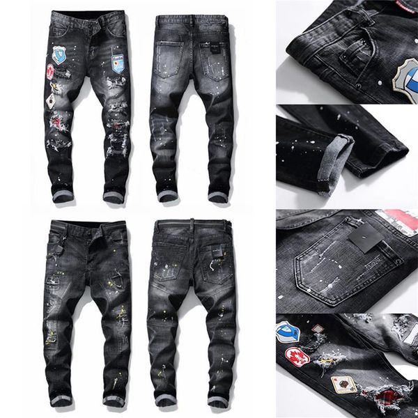 21ss Vender para hombre Diseñador Jeans Distressed Ripped Slim Fit Motorcycle Biker Denim para hombres Moda Mans Black Pants240j