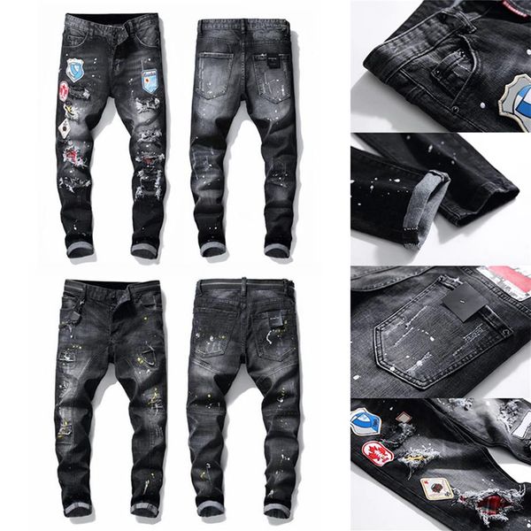 21ss Vender Jeans de diseñador para hombre Desgastados Rasgados Slim Fit Motocicleta Biker Denim para hombres Moda Mans Black Pants272y