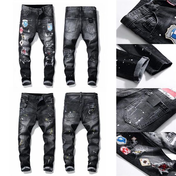 21ss Vender para hombre Diseñador Jeans Distressed Ripped Slim Fit Motorcycle Biker Denim para hombres Moda Mans Black Pants2498