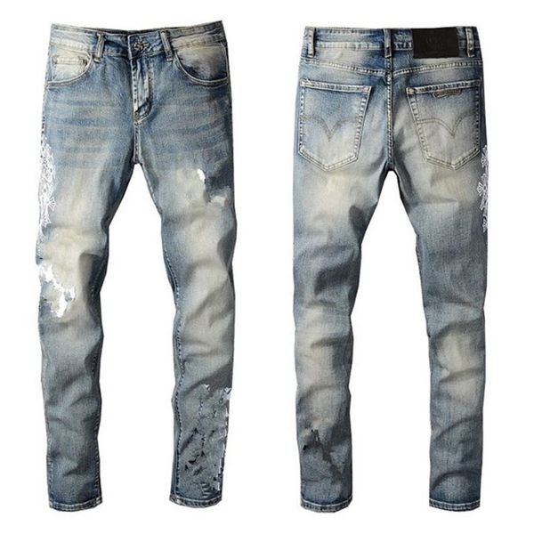 21SS Style Marque Hommes Jeans Vêtements Pantalons Hommes Femmes T-shirts Panther Imprimer Armée Vert Détruit Slim-Jambe Denim Droit Biker Ski274D